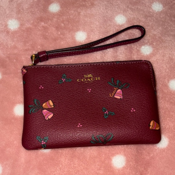 Coach Handbags - Coach Limited EditionHoliday Bells Burgundy Leather Wristlet NWOT